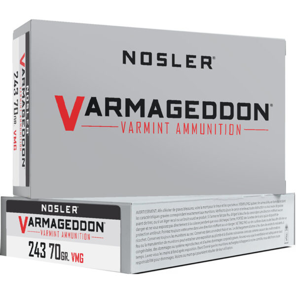 Nosler Varmageddon Rifle Ammunition 243 Win. 70 gr. VG FBT 20 rd.