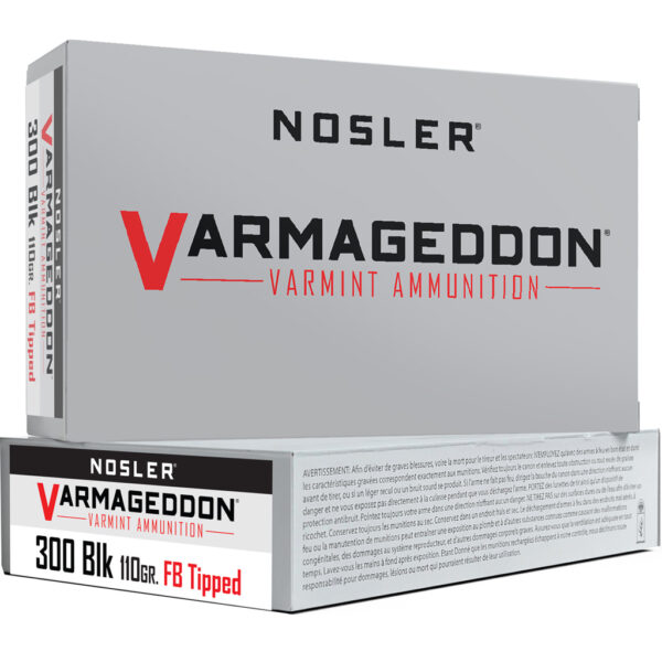 Nosler Varmageddon Rifle Ammunition 300 Blackout 110 gr. VG FBT 20 rd.